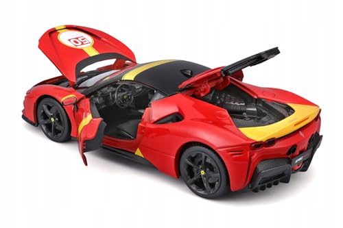 Red toy car with open doors on a white background