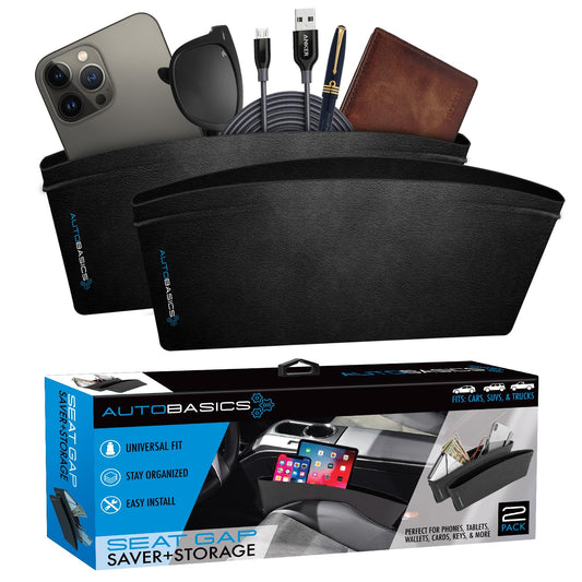 AutoBasics Car Seat Gap Filler Organizer 2-Pack - Universal Fit Storage for Cars, SUVs & Trucks