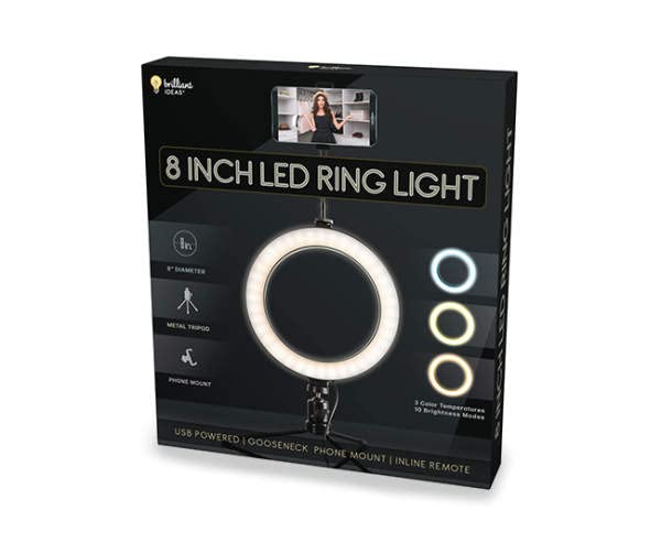 Brilliant Ideas 8-Inch LED Ring Light with Tripod & Phone Mount
