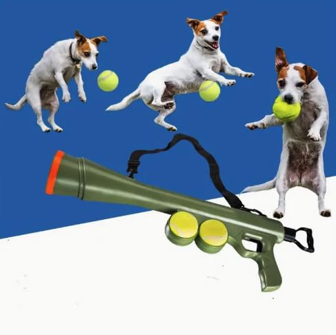 Tennis Ball Launcher for Dogs – Manual Pet Tennis Ball Thrower with Shoulder Strap & 2 Tennis Balls – Battery‑Free Interactive Fetch & Training Tool