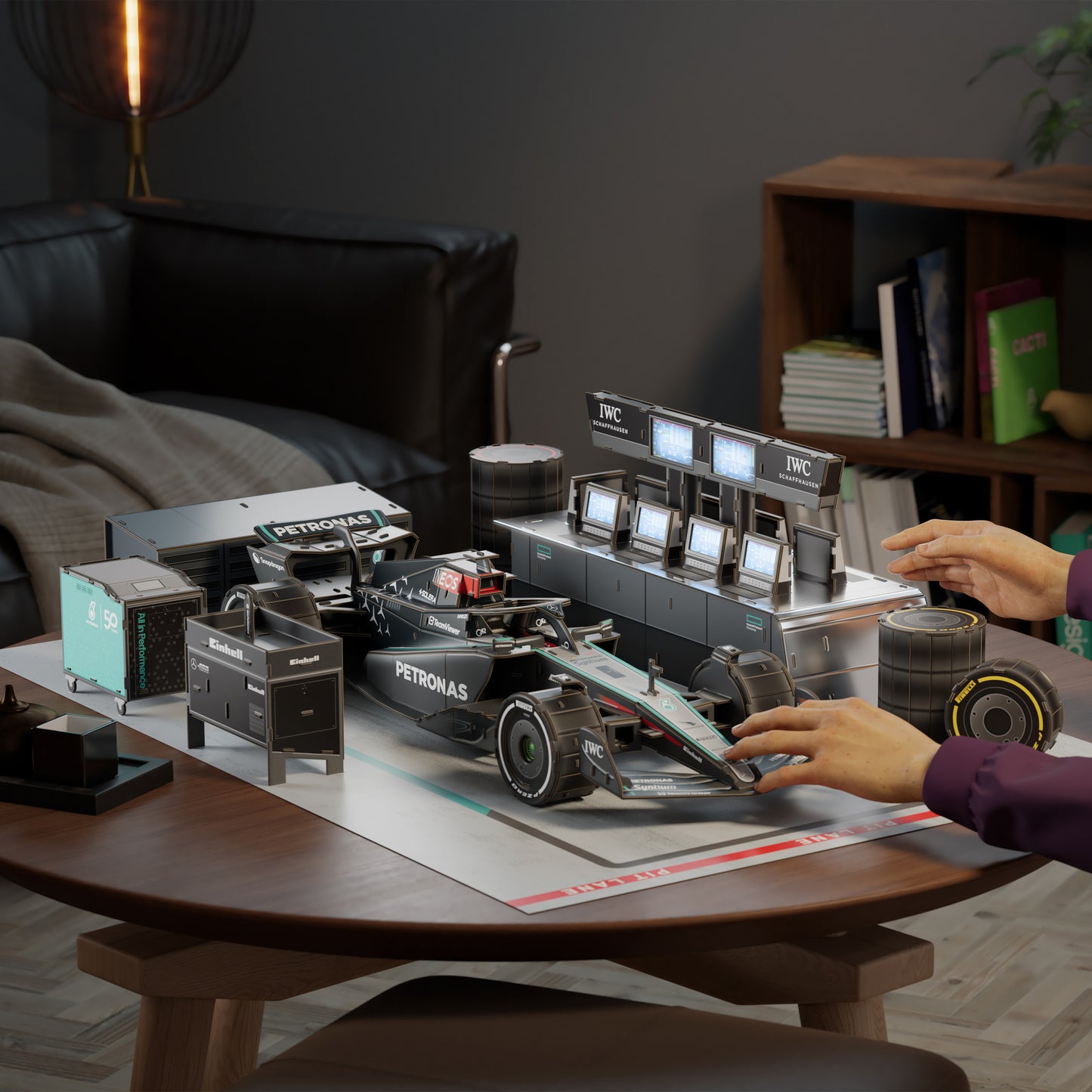 4D Build Mercedes W15 Garage Set 3D Puzzle Model Kit with LEDs – 253-Piece Formula 1 Building Set for Adults & Teens (Ages 12+)