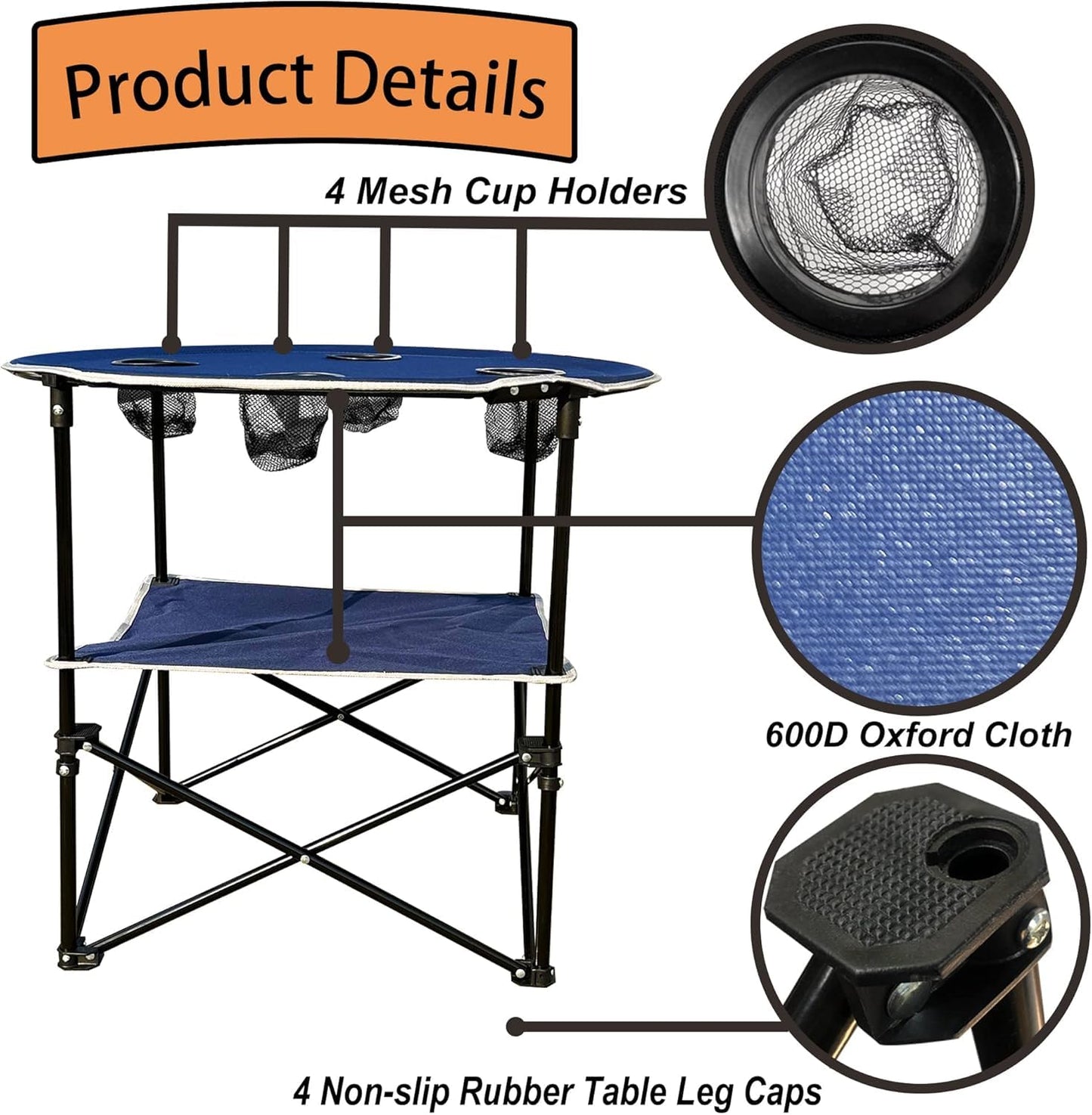 طاولة تخييم – طاولة خارجية خفيفة الوزن محمولة مع حاملات أكواب – طاولة قابلة للطي صغيرة الحجم للتخييم، والرحلات، والسيارات الترفيهية، والشواطئ، والنزهات