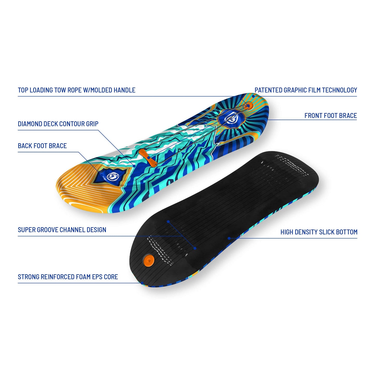 زلاجات سنو ستورم الممتازة المصنوعة من الفوم، عبوة من قطعتين | حبل سحب ومقبض | مقاسات مناسبة للشباب والكبار | تصميم مريح لسطح القدم | طول التصميم 122 سم (48 بوصة)