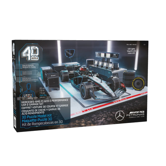 4D Build Mercedes W15 Garage Set 3D Puzzle Model Kit with LEDs – 253-Piece Formula 1 Building Set for Adults & Teens (Ages 12+)