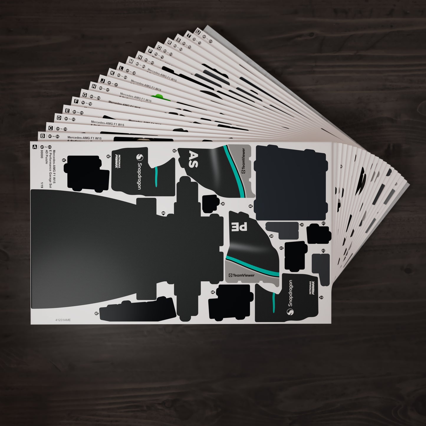 4D Build Mercedes W15 Garage Set 3D Puzzle Model Kit with LEDs – 253-Piece Formula 1 Building Set for Adults & Teens (Ages 12+)