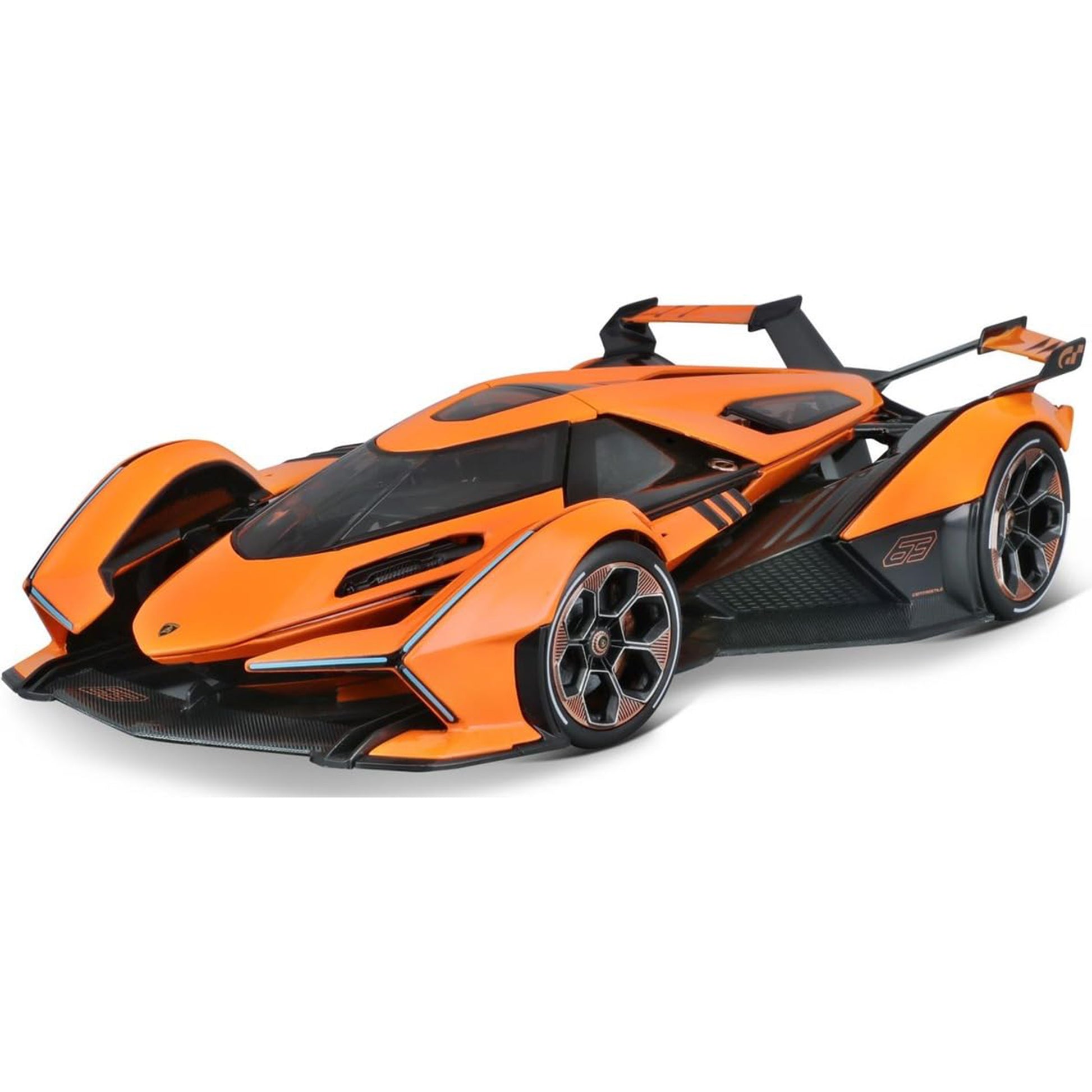Orange and black futuristic sports car on a white background