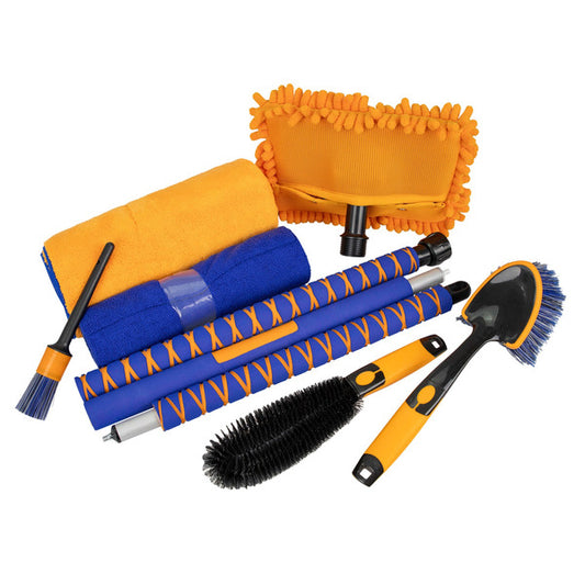 6-Piece Car Wash Kit with XXL Extendable Dip & Wash Tool | Chenille Microfiber Mitt, Drying Towel, Wheel Brushes & Detailing Brush