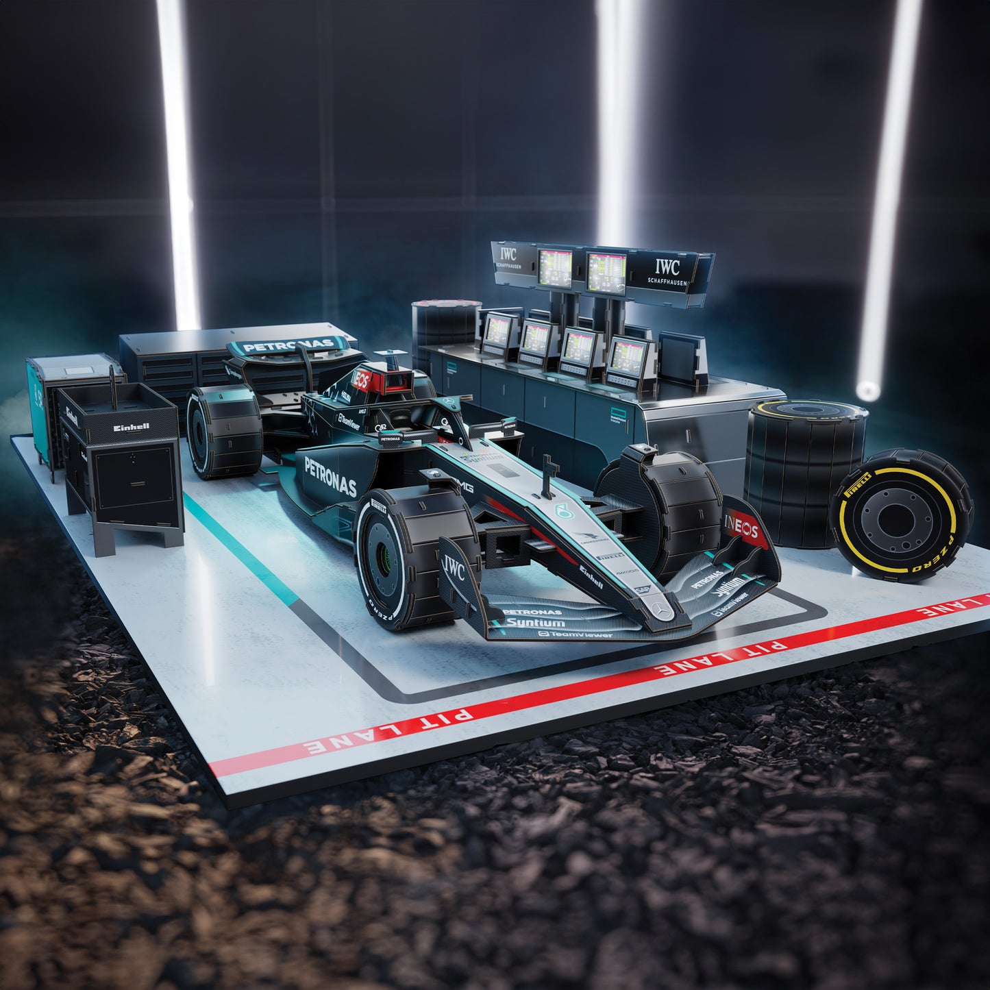 4D Build Mercedes W15 Garage Set 3D Puzzle Model Kit with LEDs – 253-Piece Formula 1 Building Set for Adults & Teens (Ages 12+)