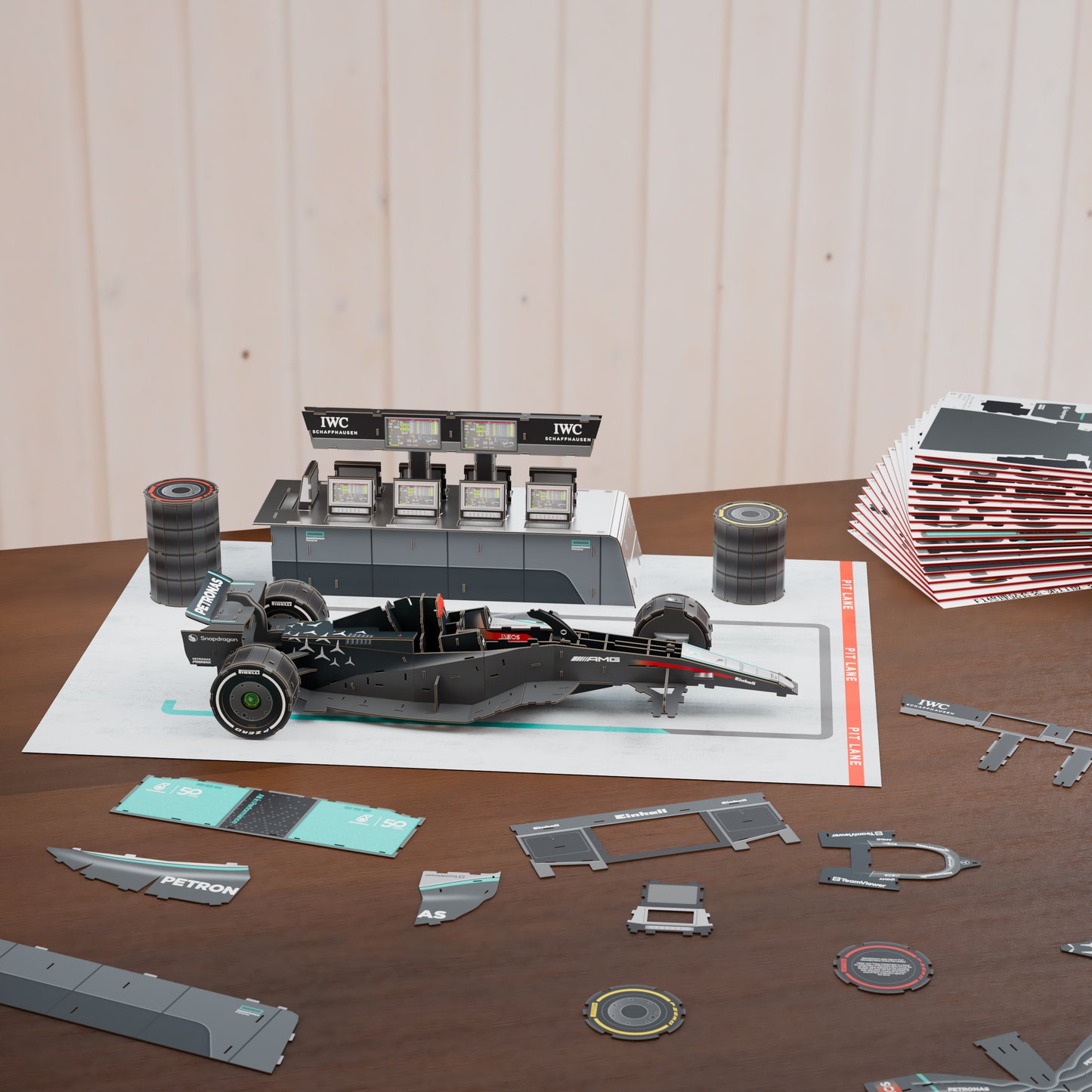 4D Build Mercedes W15 Garage Set 3D Puzzle Model Kit with LEDs – 253-Piece Formula 1 Building Set for Adults & Teens (Ages 12+)