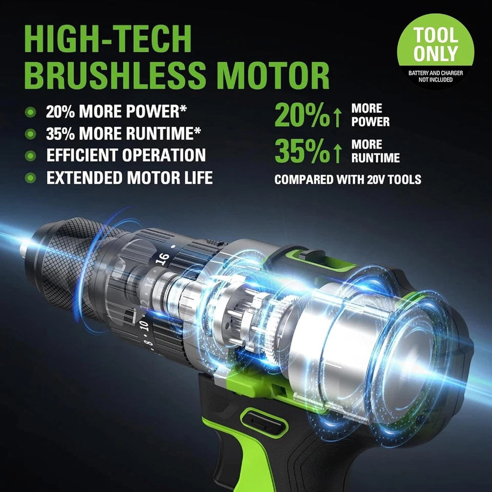 Greenworks Dual Volt Hammer Drill | 20-Position Chuck | Variable Speed | Tool Only (No Battery) | #3703102