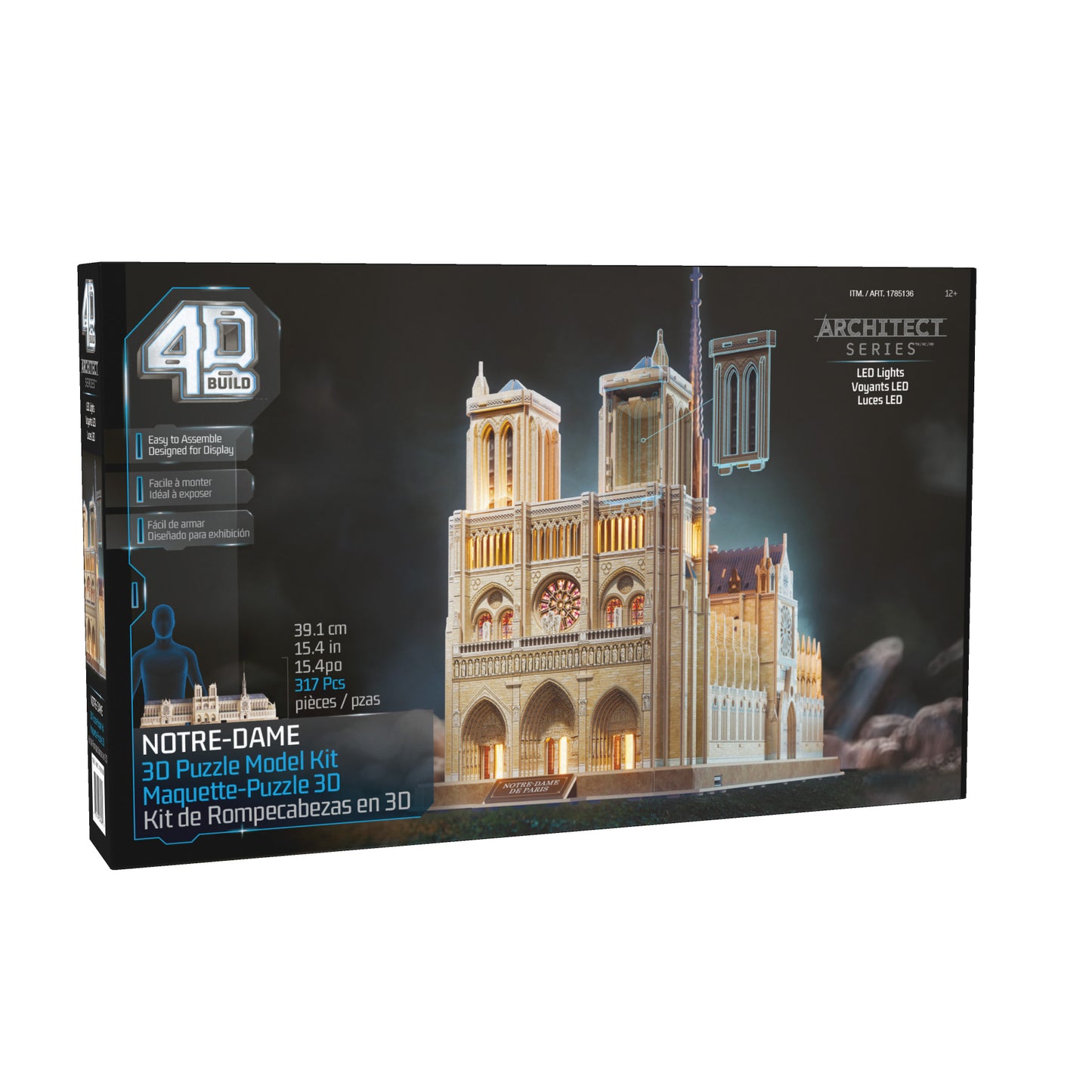 4D Build Architect Series Notre Dame 3D Model Kit with LED Lights – 317-Piece Puzzle Building Set for Adults & Teens (Ages 12+)