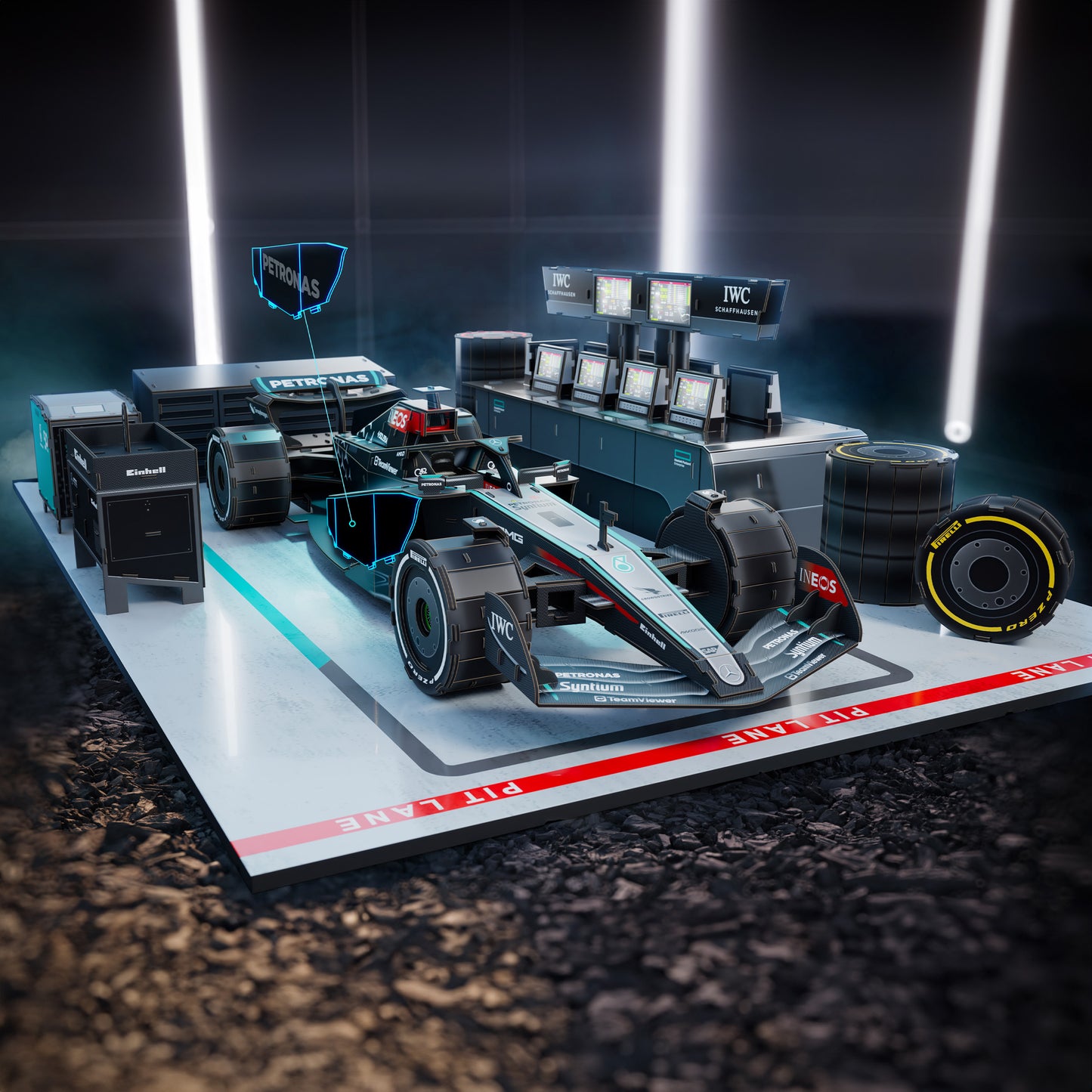 4D Build Mercedes W15 Garage Set 3D Puzzle Model Kit with LEDs – 253-Piece Formula 1 Building Set for Adults & Teens (Ages 12+)